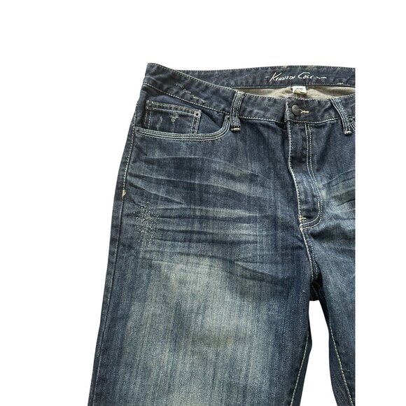KENNETH COLE Dark Wash Distressed Straight Leg Jeans Size 36 X 30 - Picture 2 of 15